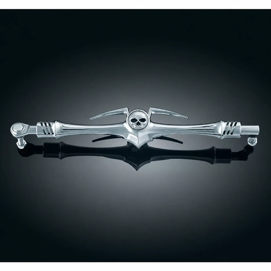 Kuryakyn 1075 chrome skull shift linkage in a dark studio product view