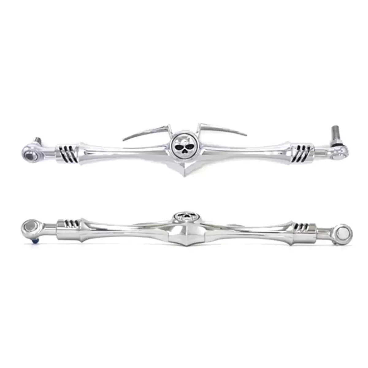 Front and back views of the Kuryakyn 1075 chrome skull shift linkage