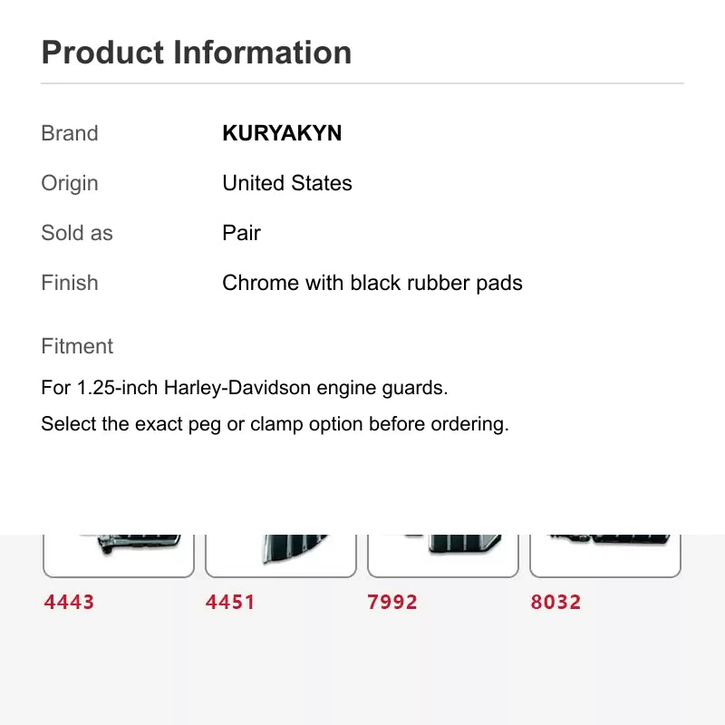 Kuryakyn highway foot peg product information and available styles