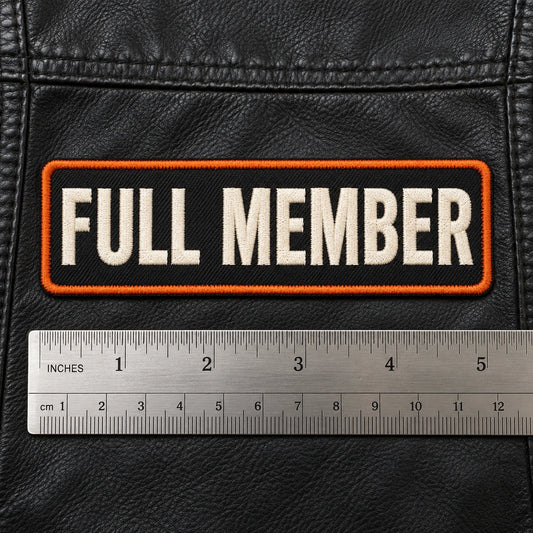 Large membership status patch shown as a custom motorcycle club membership patch product.