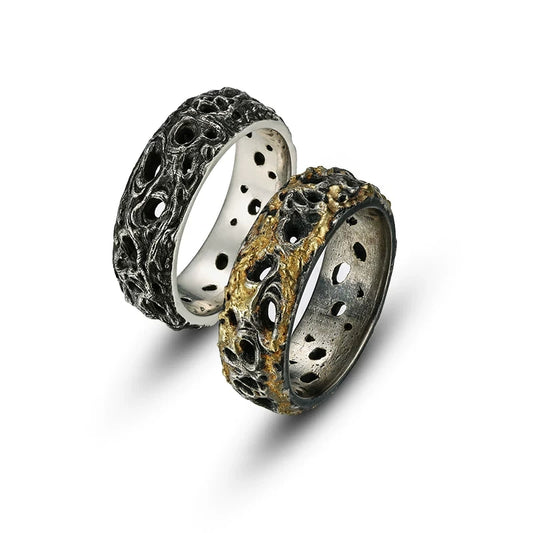 Lava Texture 925 Sterling Silver Biker Band Ring — view 1