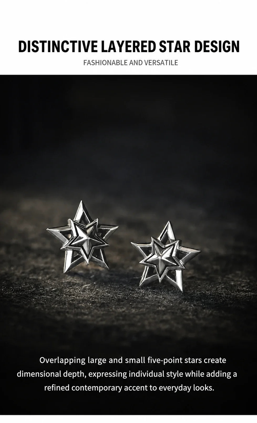 Sterling Silver Layered Star Stud Earrings - design feature