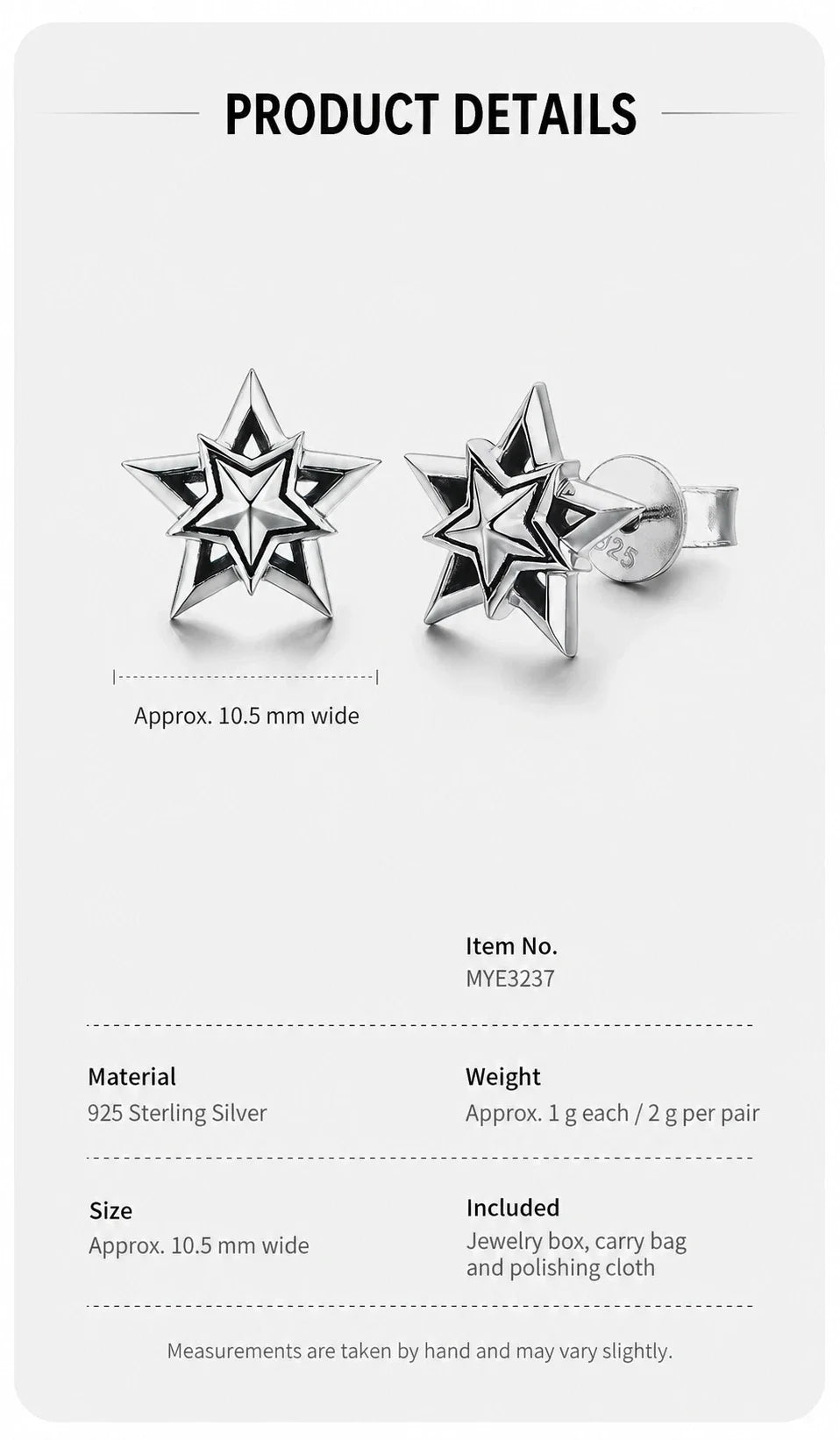 Sterling Silver Layered Star Stud Earrings - specifications
