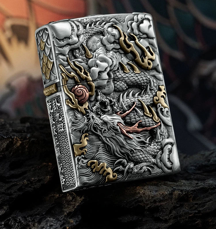 Leaping Dragon 3D Relief Biker Lighter – product-only front view