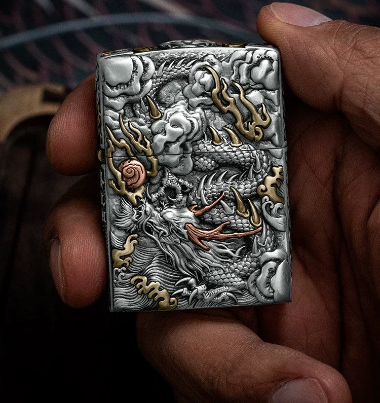Leaping Dragon 3D Relief Biker Lighter – clean product detail view 3
