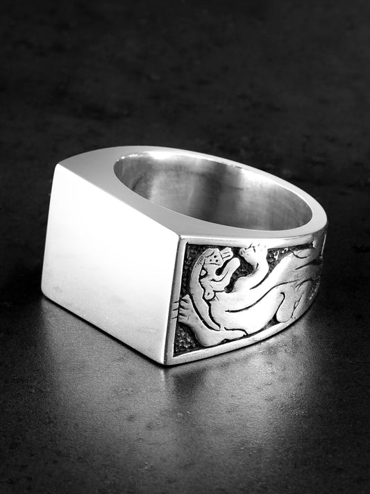 Leopard Signet 925 Sterling Silver Biker Ring - view 1