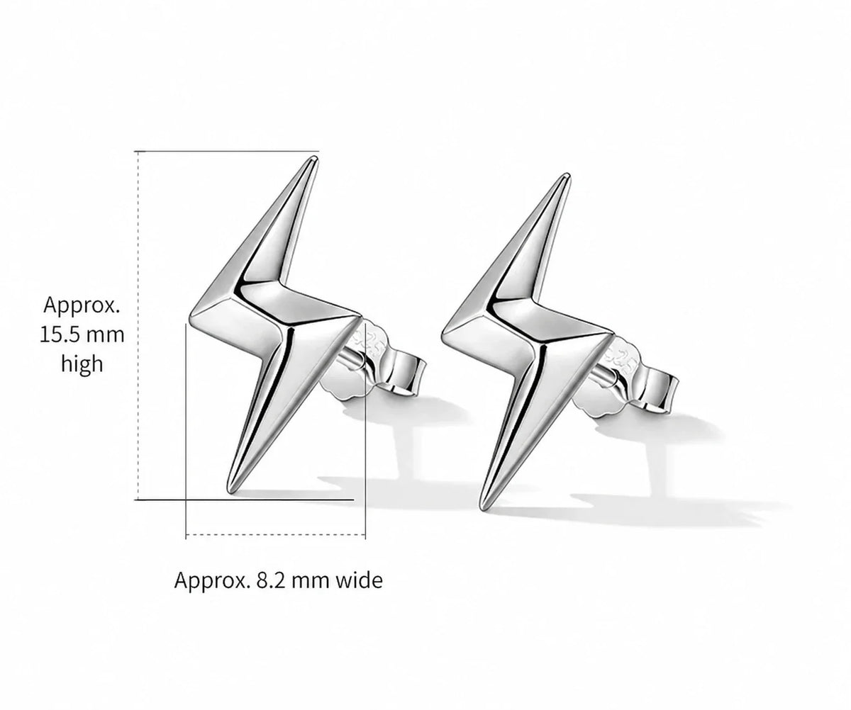 Sterling Silver Lightning Bolt Stud Earrings - dimensions