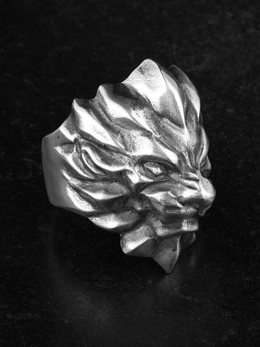 Lion Head 925 Sterling Silver Biker Ring - view 2
