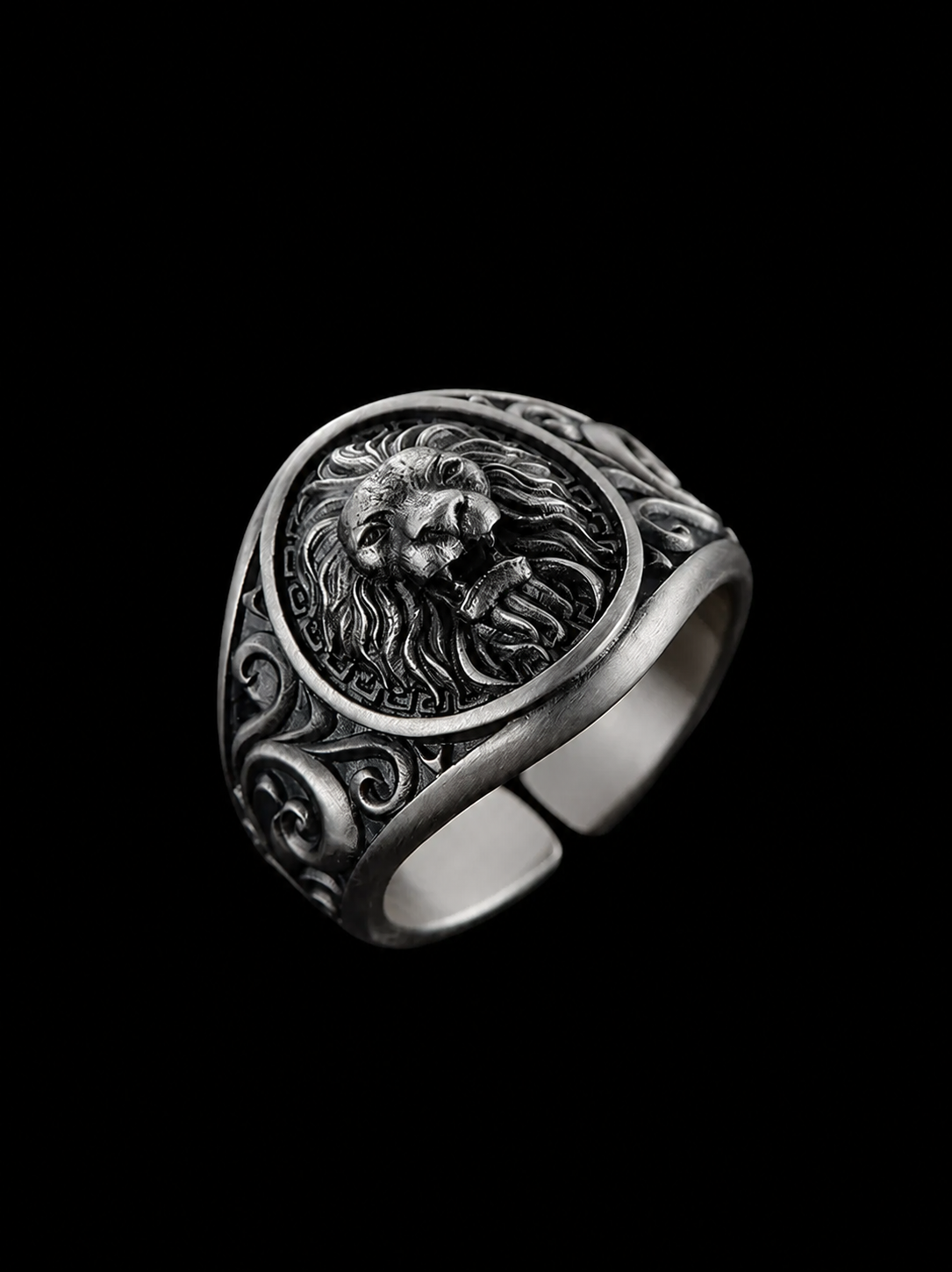 Lion Head Sterling Silver Biker Ring - product view 2