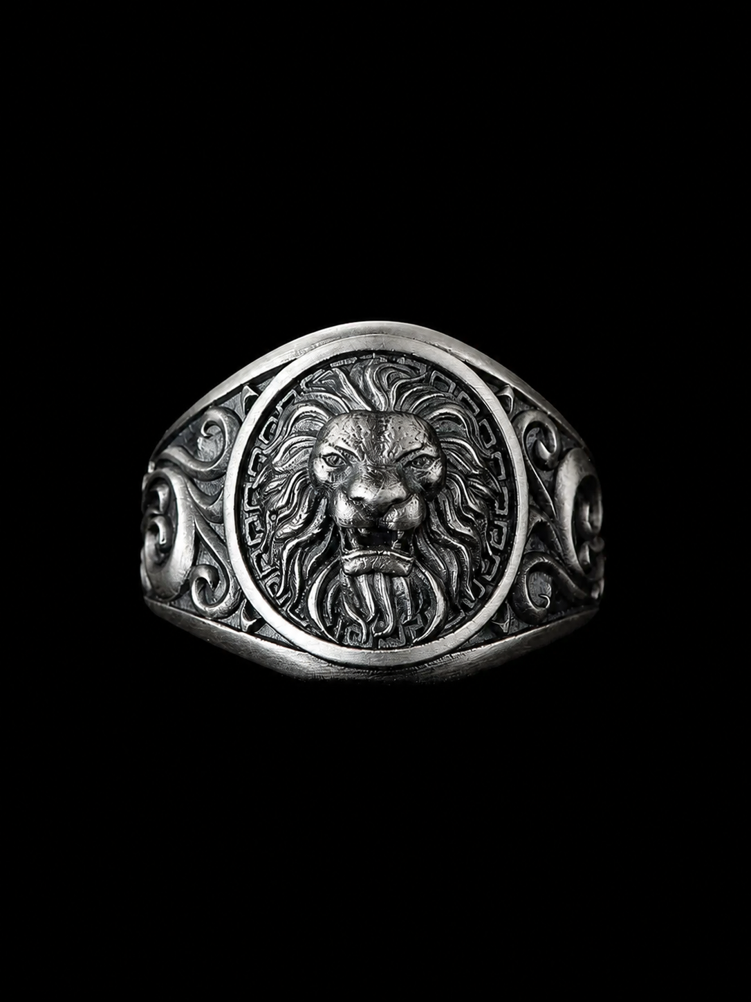 Lion Head Sterling Silver Biker Ring - product view 3