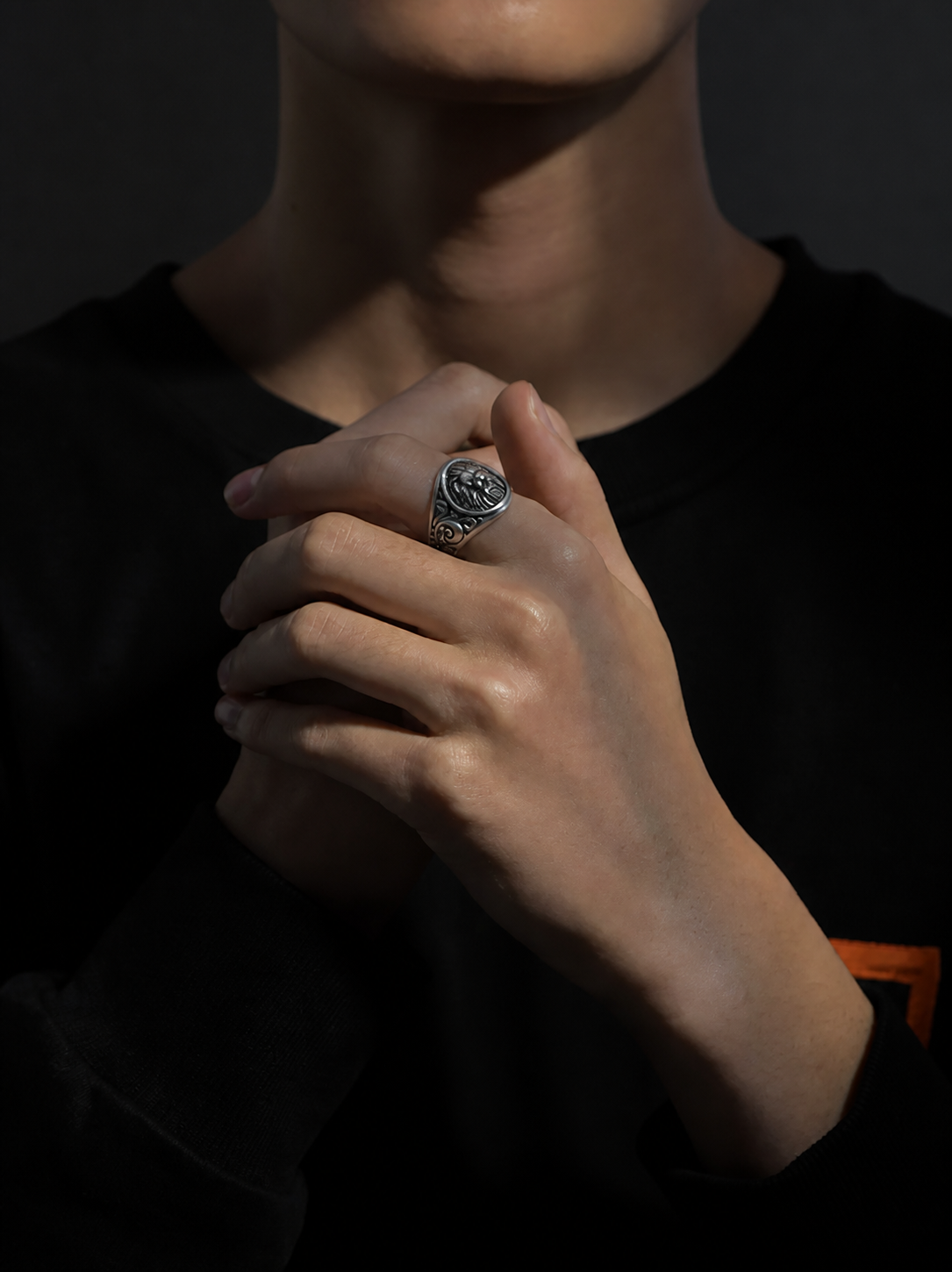 Lion Head Sterling Silver Biker Ring - product view 5