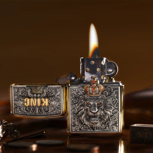 Lion King ruby-eye hand-carved biker lighter case product view