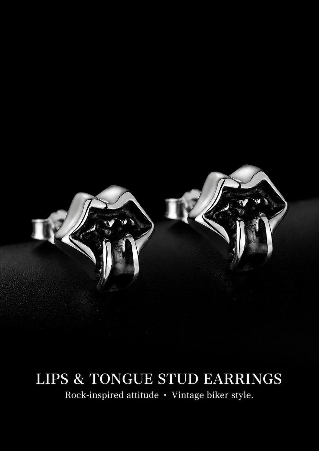Sterling silver lips and tongue stud earrings