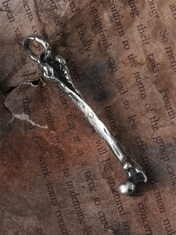 Long bone sterling silver gothic biker pendant reverse view