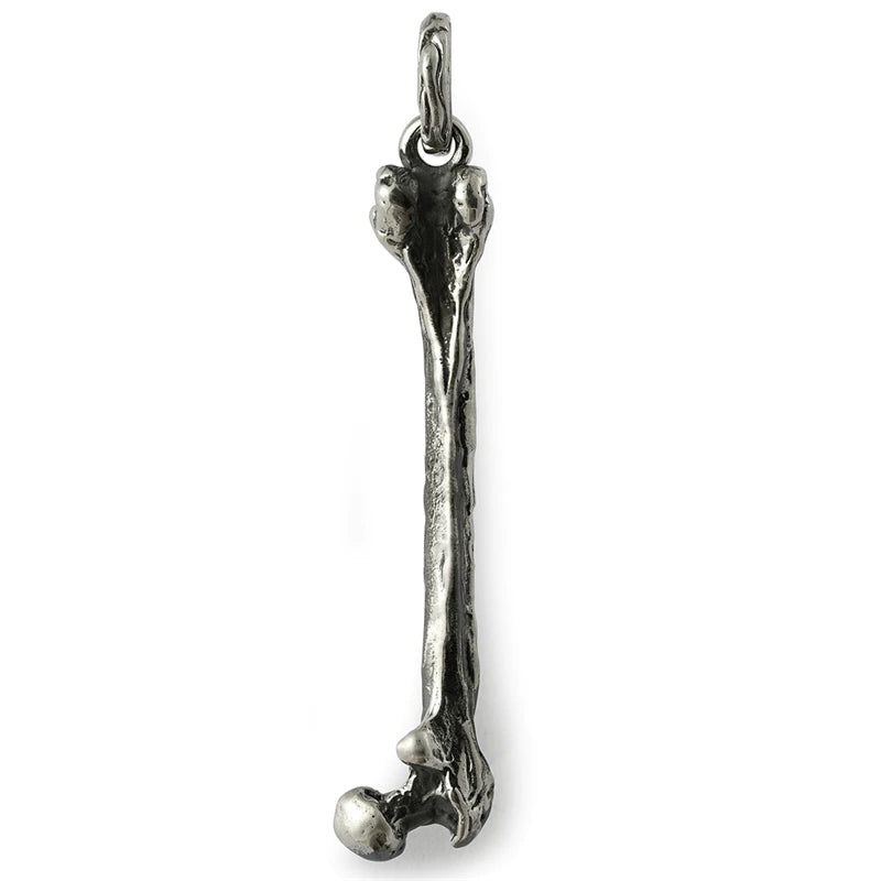 Long bone sterling silver gothic pendant isolated on white