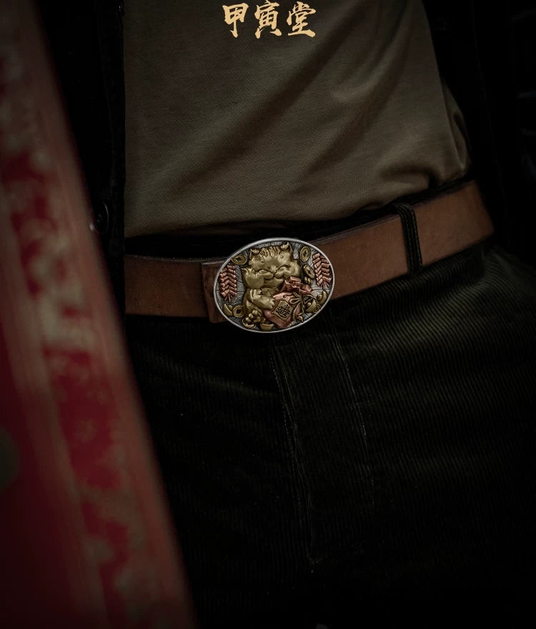 Lucky Cat 3D Relief Biker Belt Buckle detail view 2