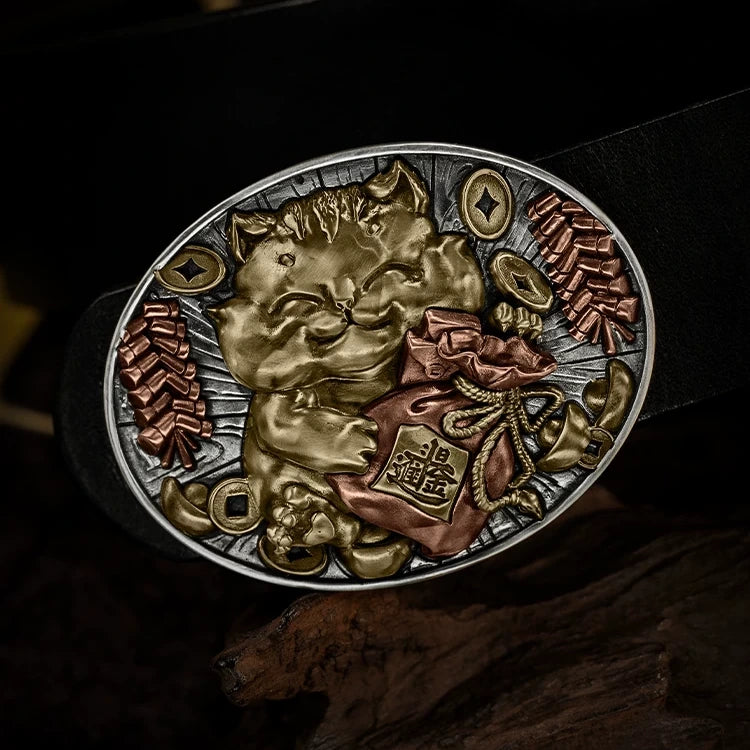 Lucky Cat 3D Relief Biker Belt Buckle product view