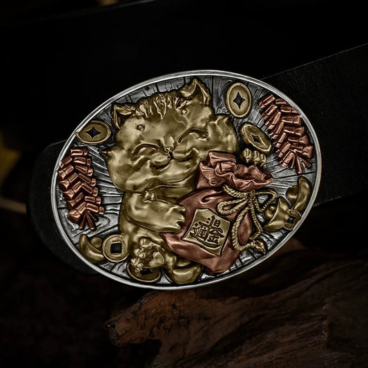Lucky Cat 3D Relief Biker Belt Buckle product view