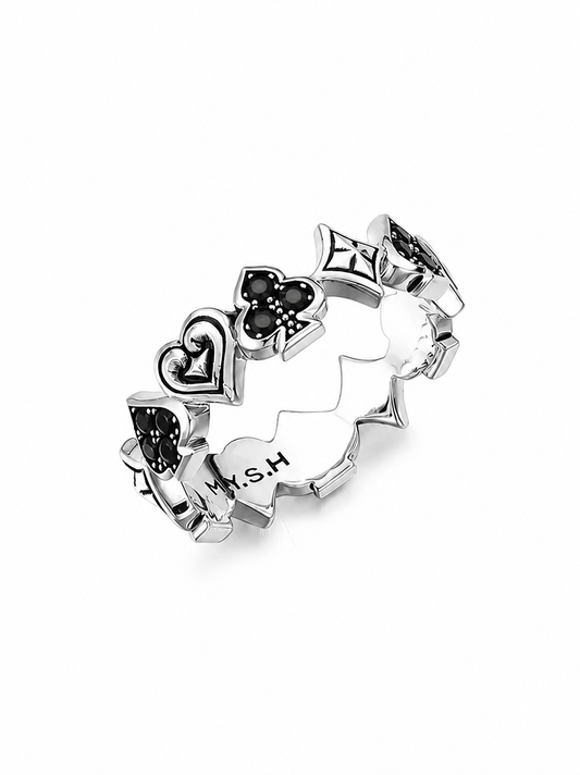 Lucky Playing Card Sterling Silver Biker Ring - product view