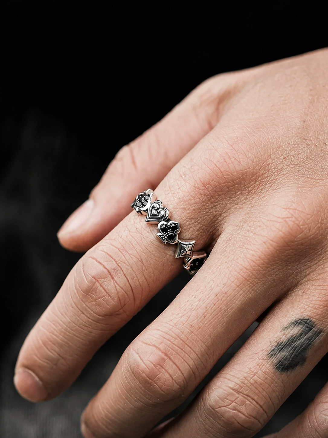 Lucky Playing Card Sterling Silver Biker Ring - product view 3