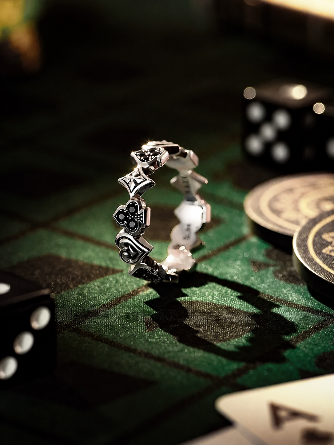 Lucky Playing Card Sterling Silver Biker Ring - product view 4