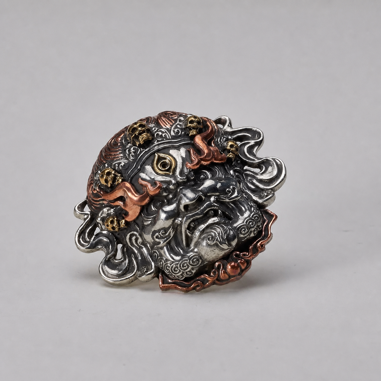 Mahakala mixed-metal biker belt buckle product view