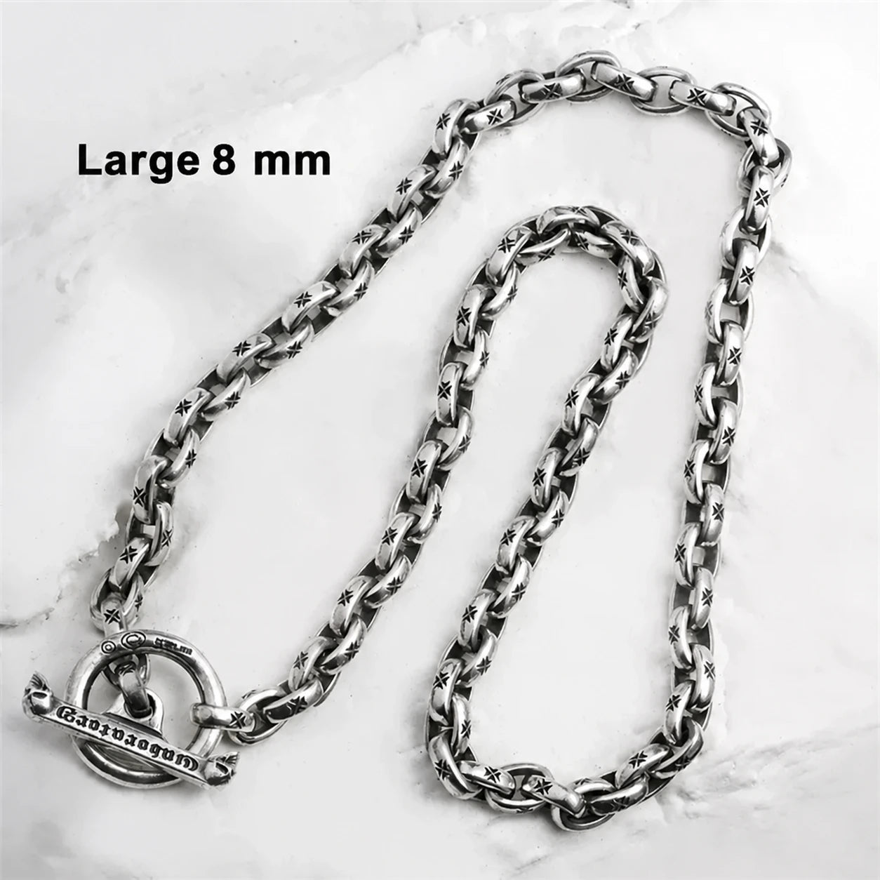 Large 8 mm sterling silver biker necklace width