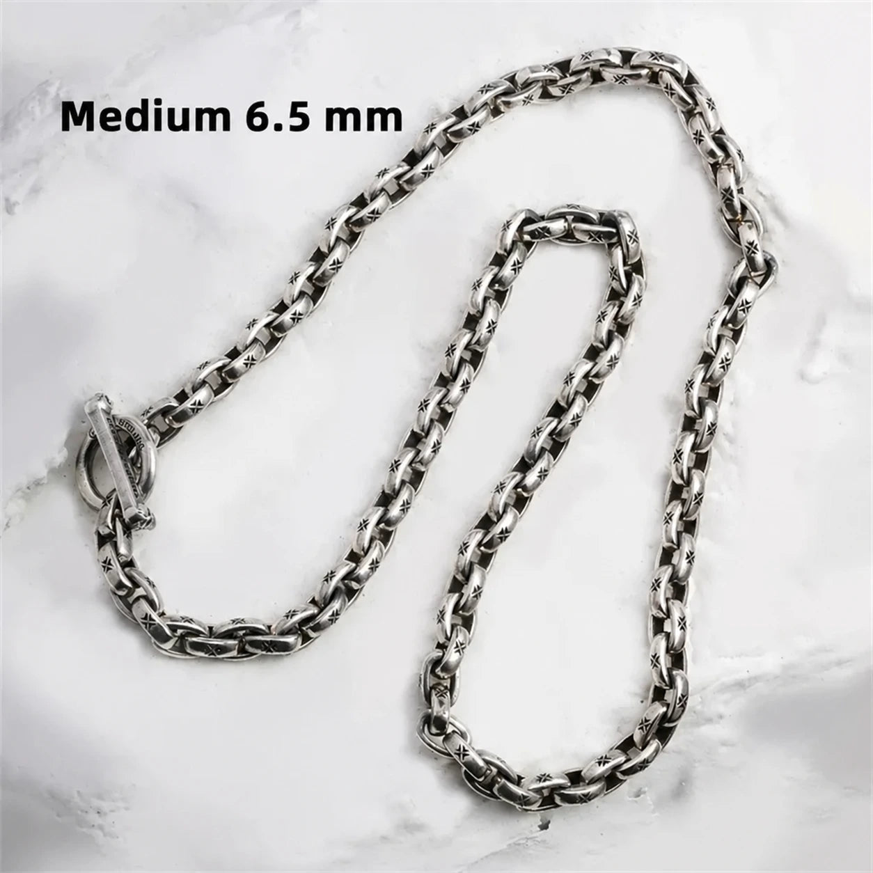 Medium 6.5 mm sterling silver biker necklace width