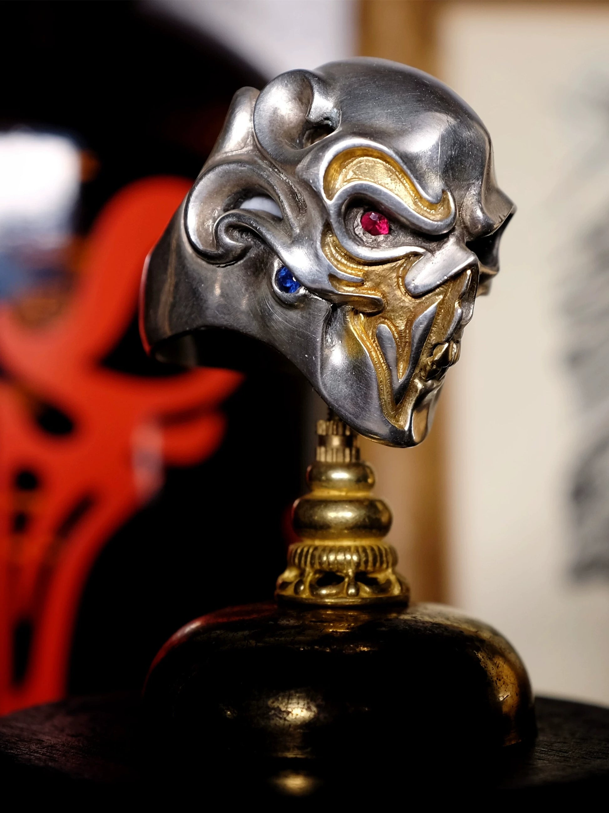 Marked Skull Mask 925 Sterling Silver Biker Ring — view 1