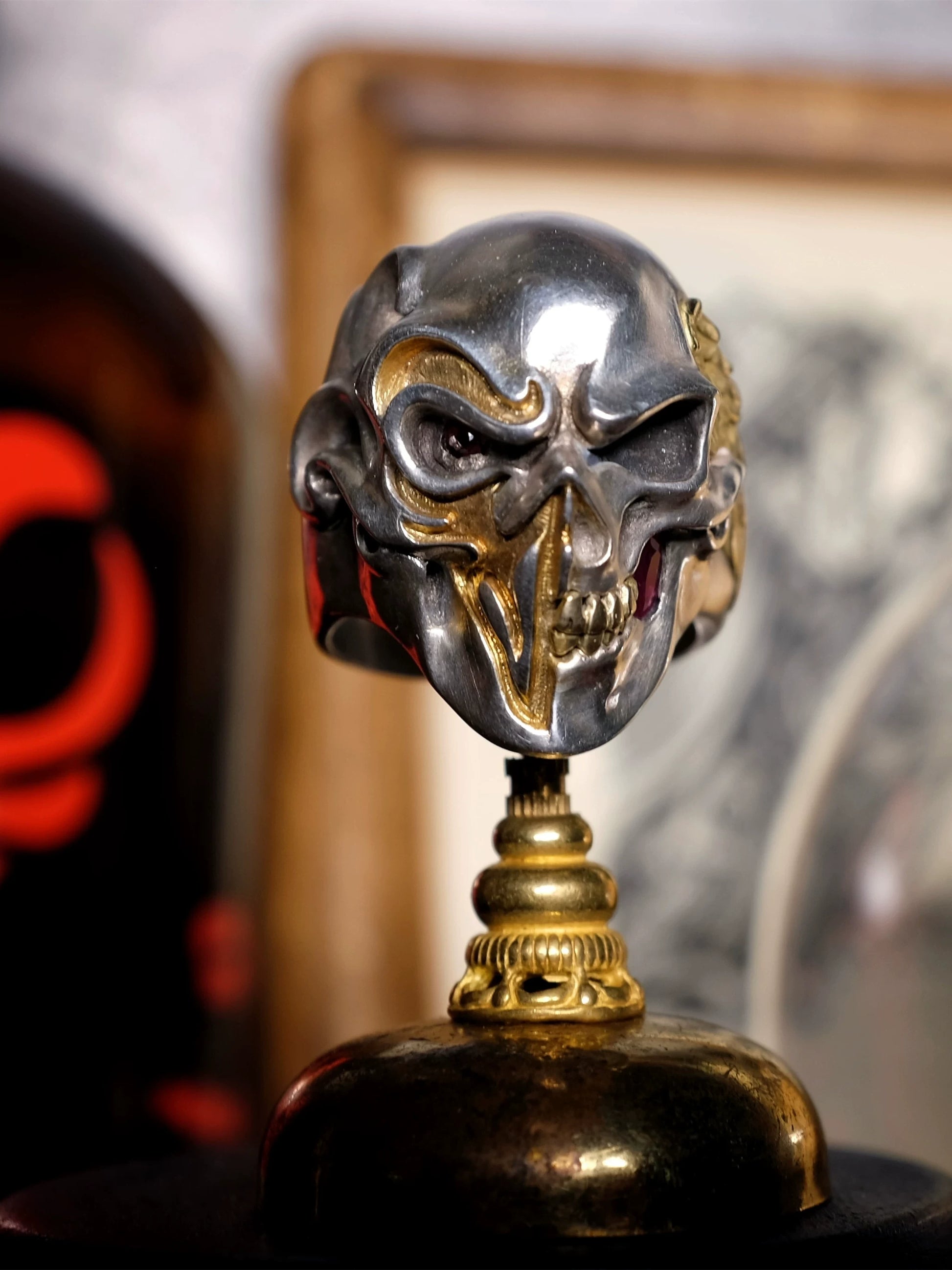 Marked Skull Mask 925 Sterling Silver Biker Ring — view 2