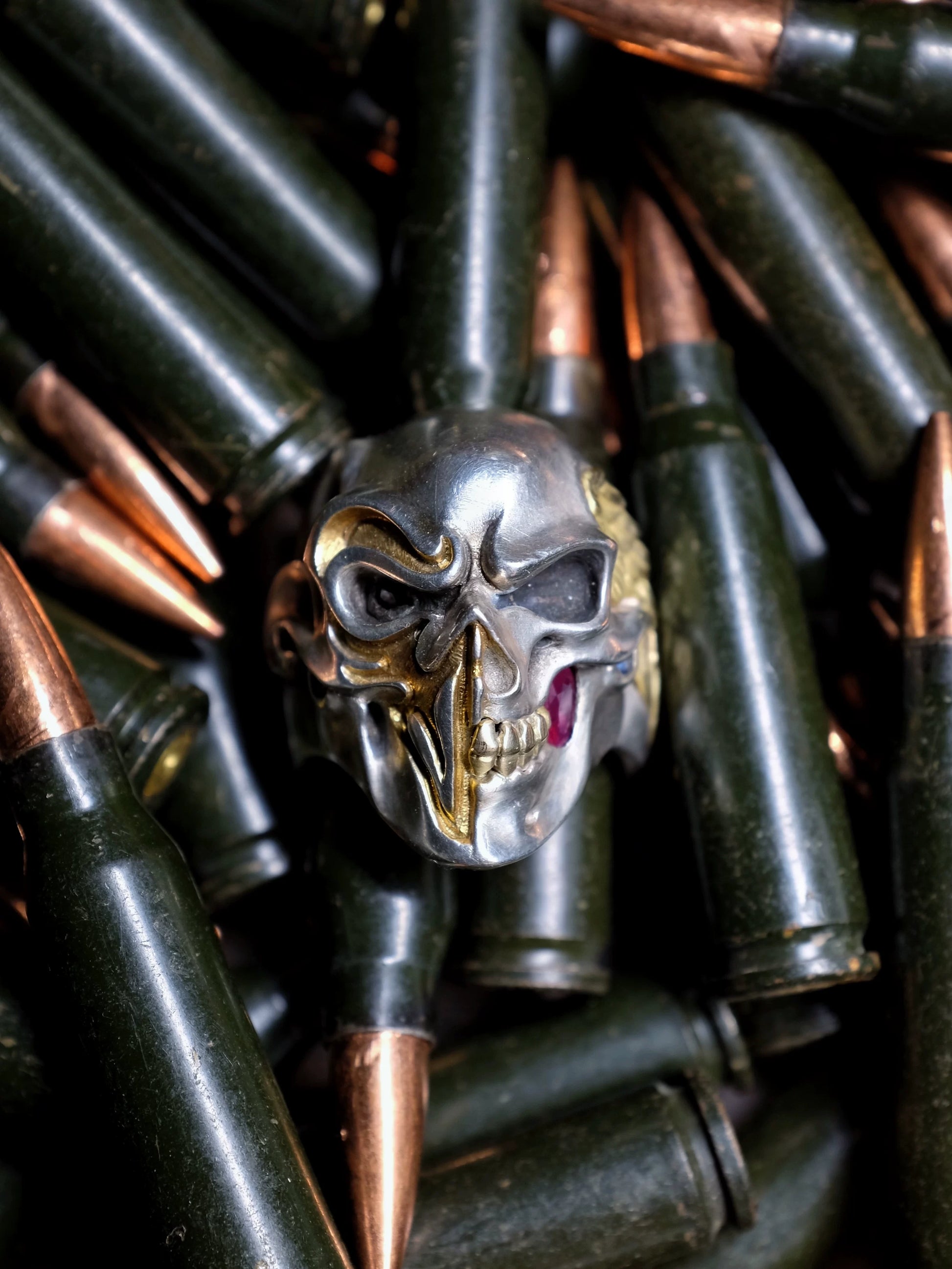 Marked Skull Mask 925 Sterling Silver Biker Ring — view 3
