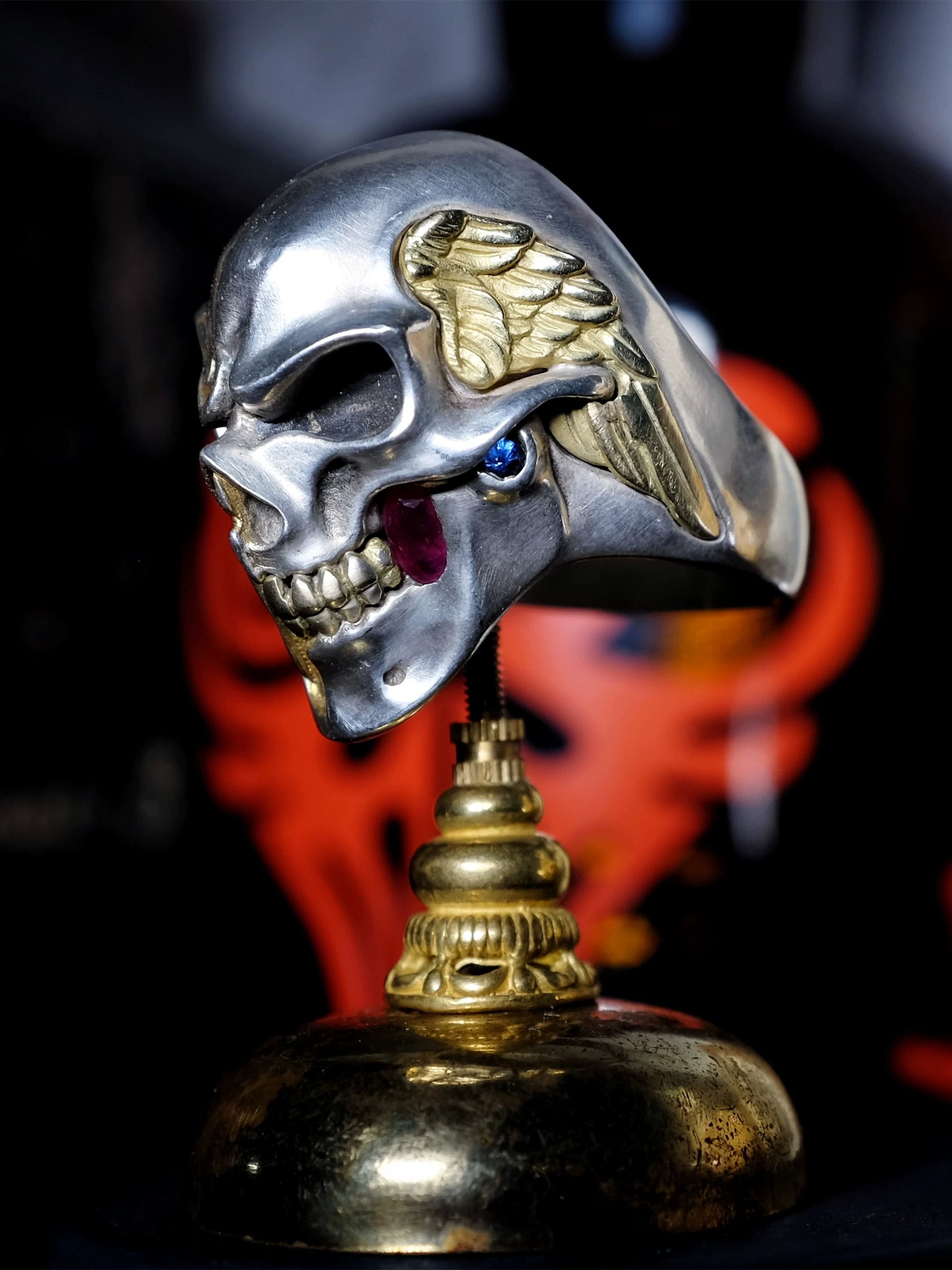 Marked Skull Mask 925 Sterling Silver Biker Ring — view 4