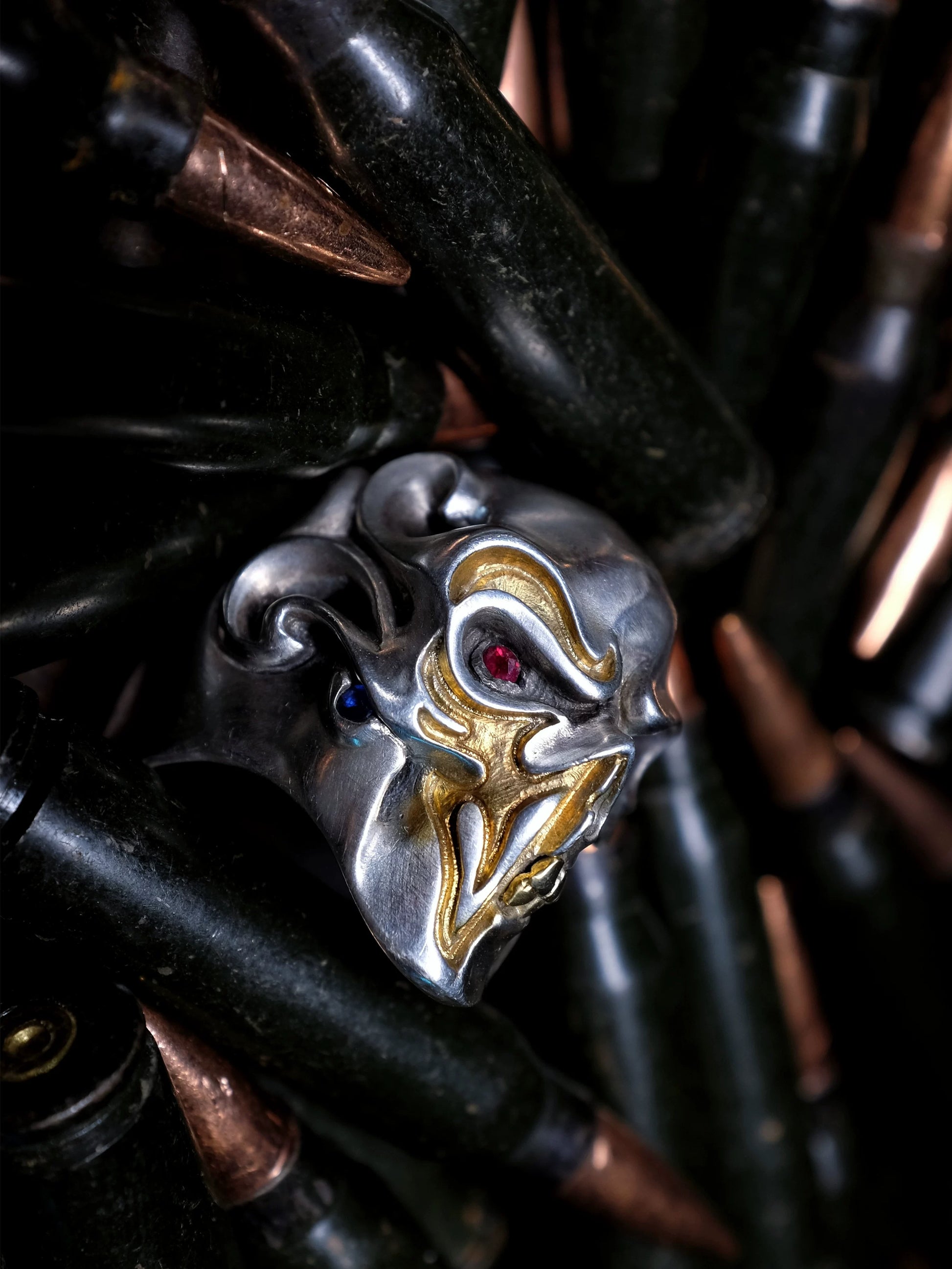 Marked Skull Mask 925 Sterling Silver Biker Ring — view 5