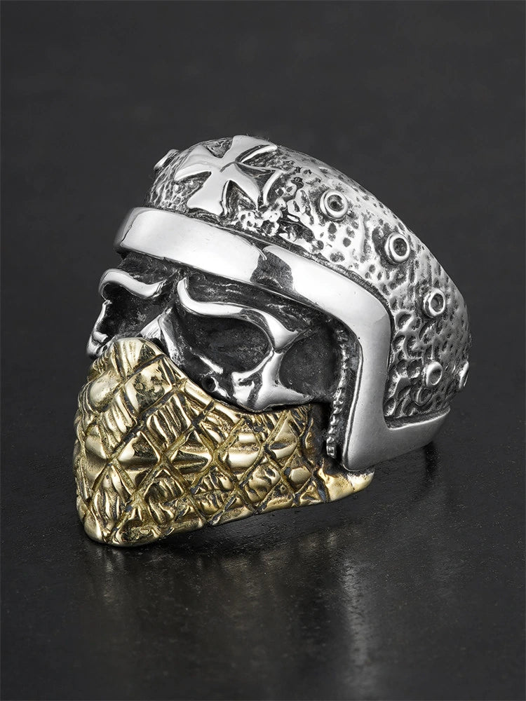 Masked Skull Knight 925 Sterling Silver Biker Ring product view 1