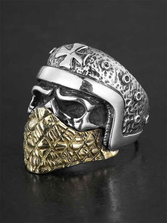 Masked Skull Knight 925 Sterling Silver Biker Ring product view 1