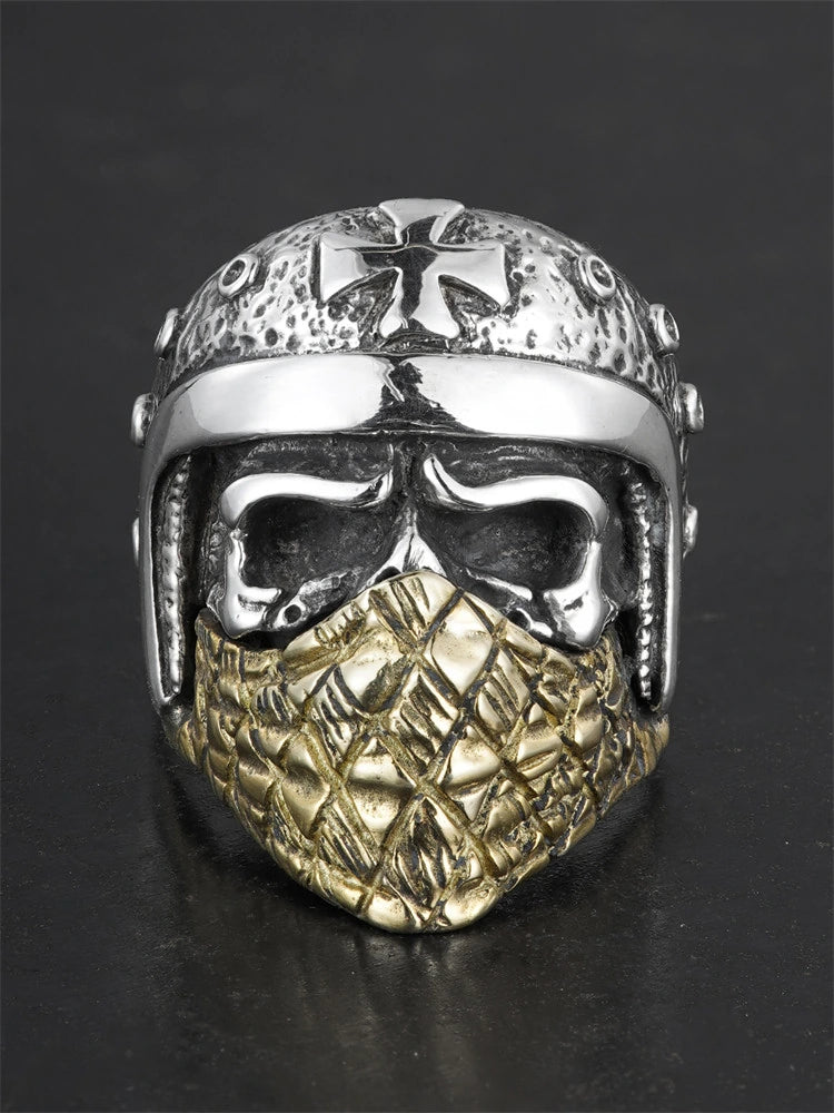 Masked Skull Knight 925 Sterling Silver Biker Ring product view 2