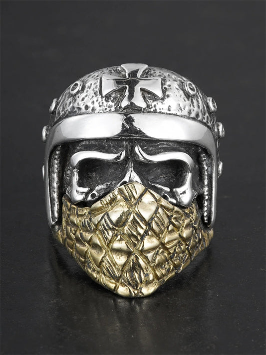 Masked Skull Knight 925 Sterling Silver Biker Ring product view 2