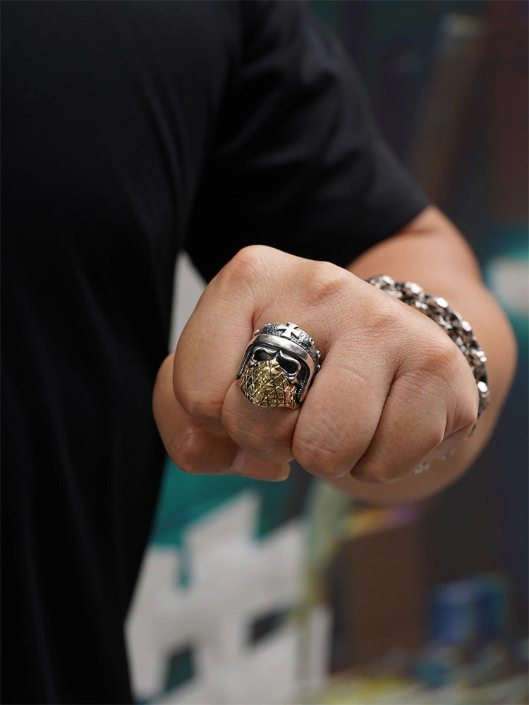 Masked Skull Knight 925 Sterling Silver Biker Ring product view 3
