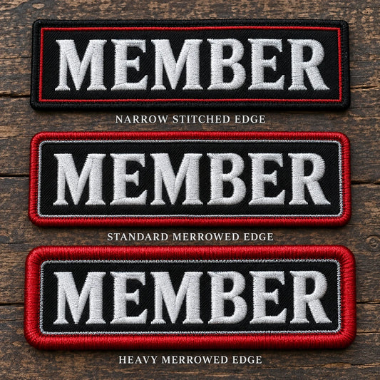 Match border width and finish shown as a custom motorcycle club membership patch product.