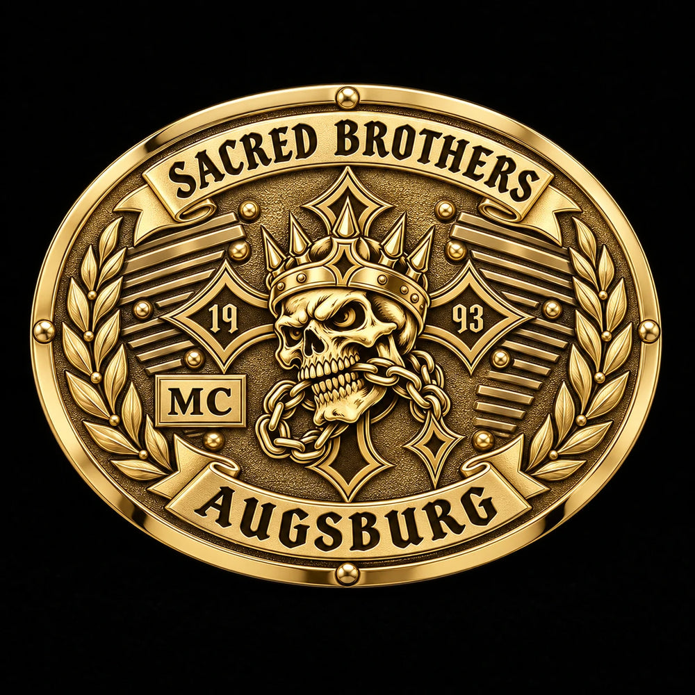 Solid 18K Gold custom motorcycle club belt buckle