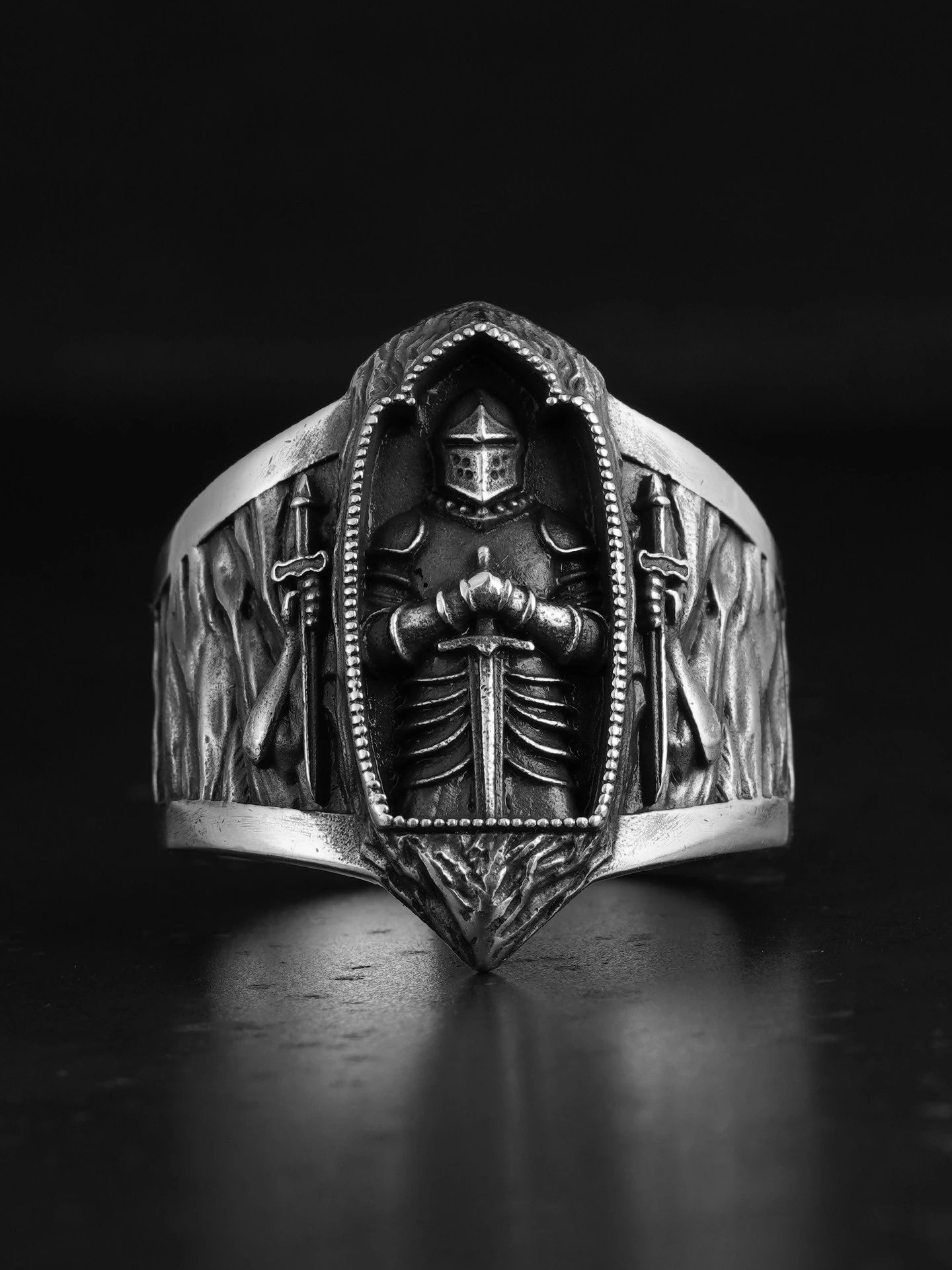 Medieval Templar Shrine 925 Sterling Silver Biker Ring product view 1