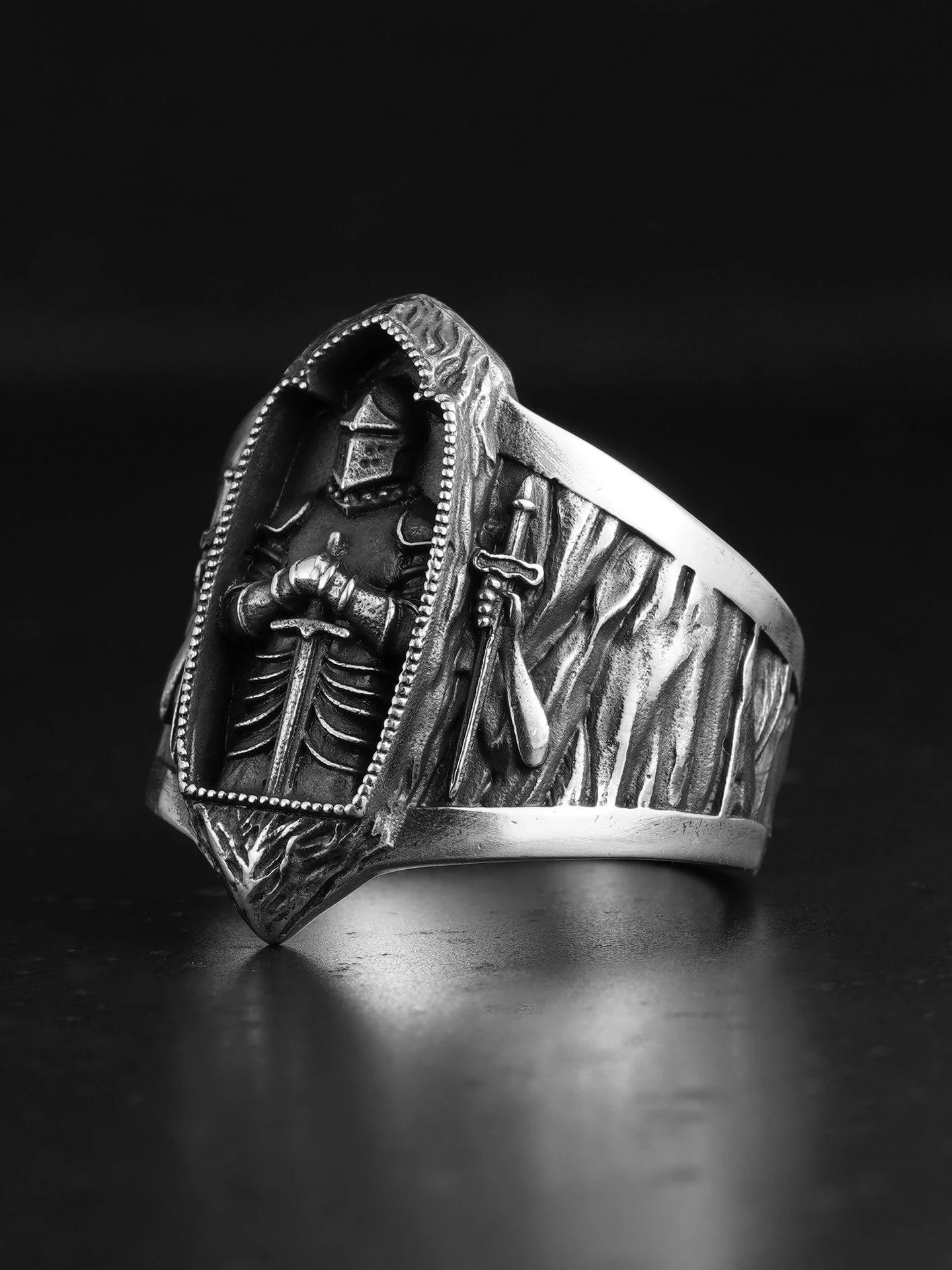 Medieval Templar Shrine 925 Sterling Silver Biker Ring product view 2