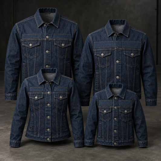 Matching denim club jackets prepared for member-by-member personalization.