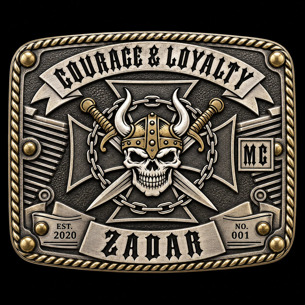 Engraved Details custom motorcycle club belt buckle