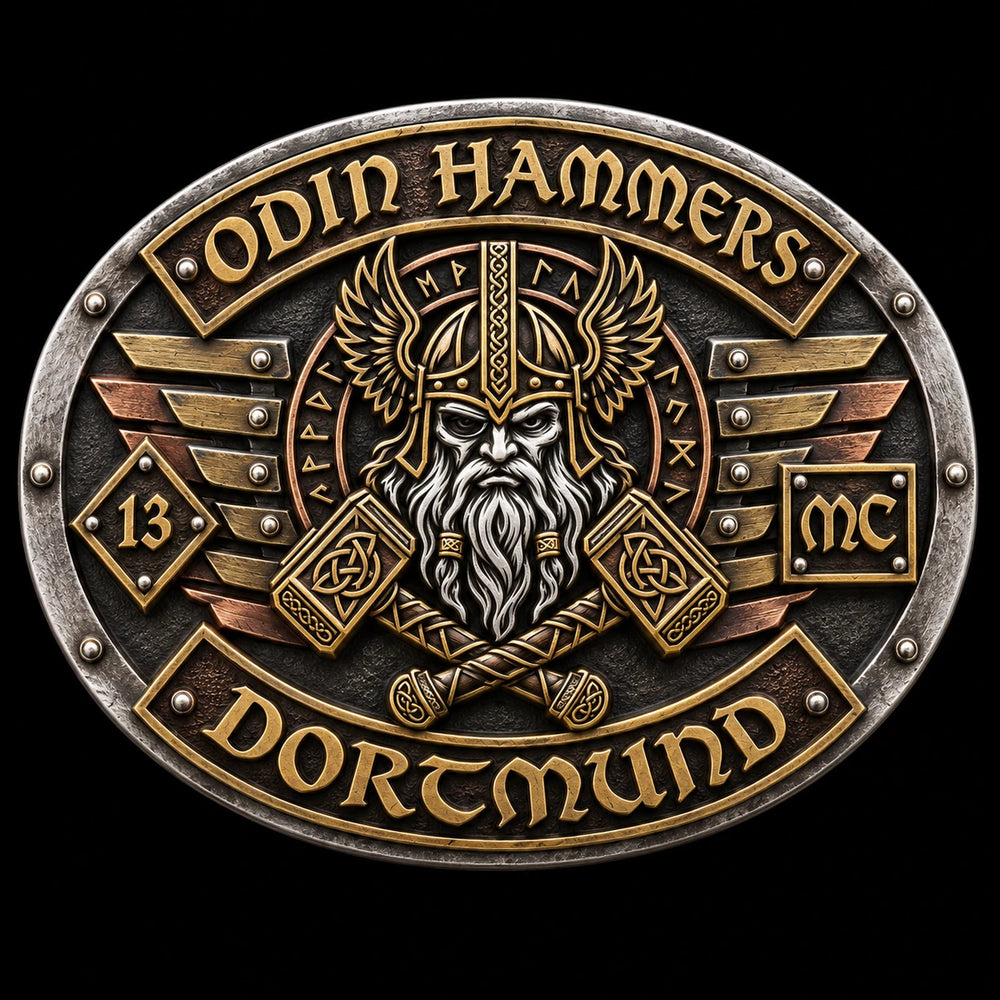 Layered Metal Construction custom motorcycle club belt buckle