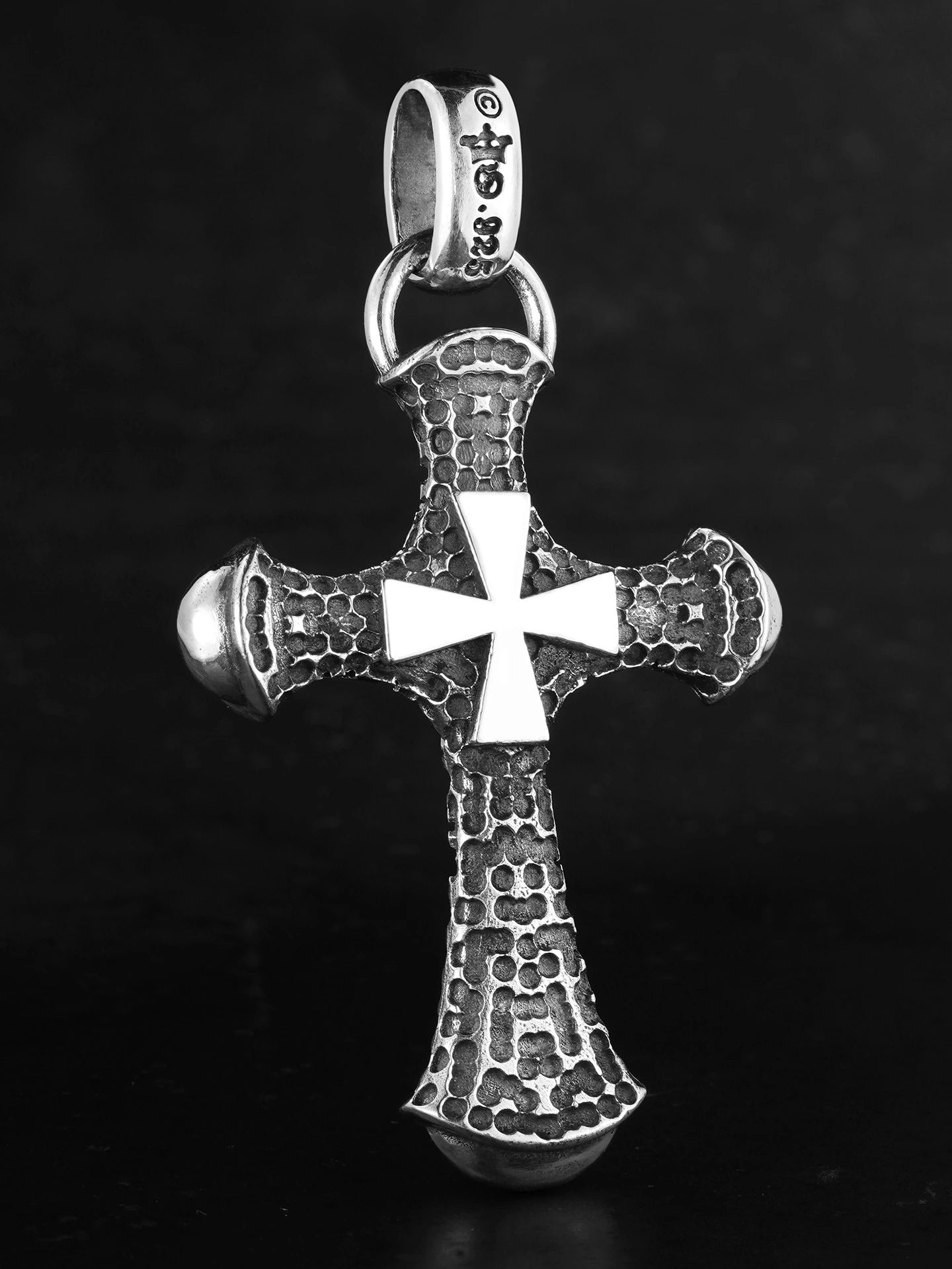 meteorite-texture double cross sterling silver biker pendant product view 2