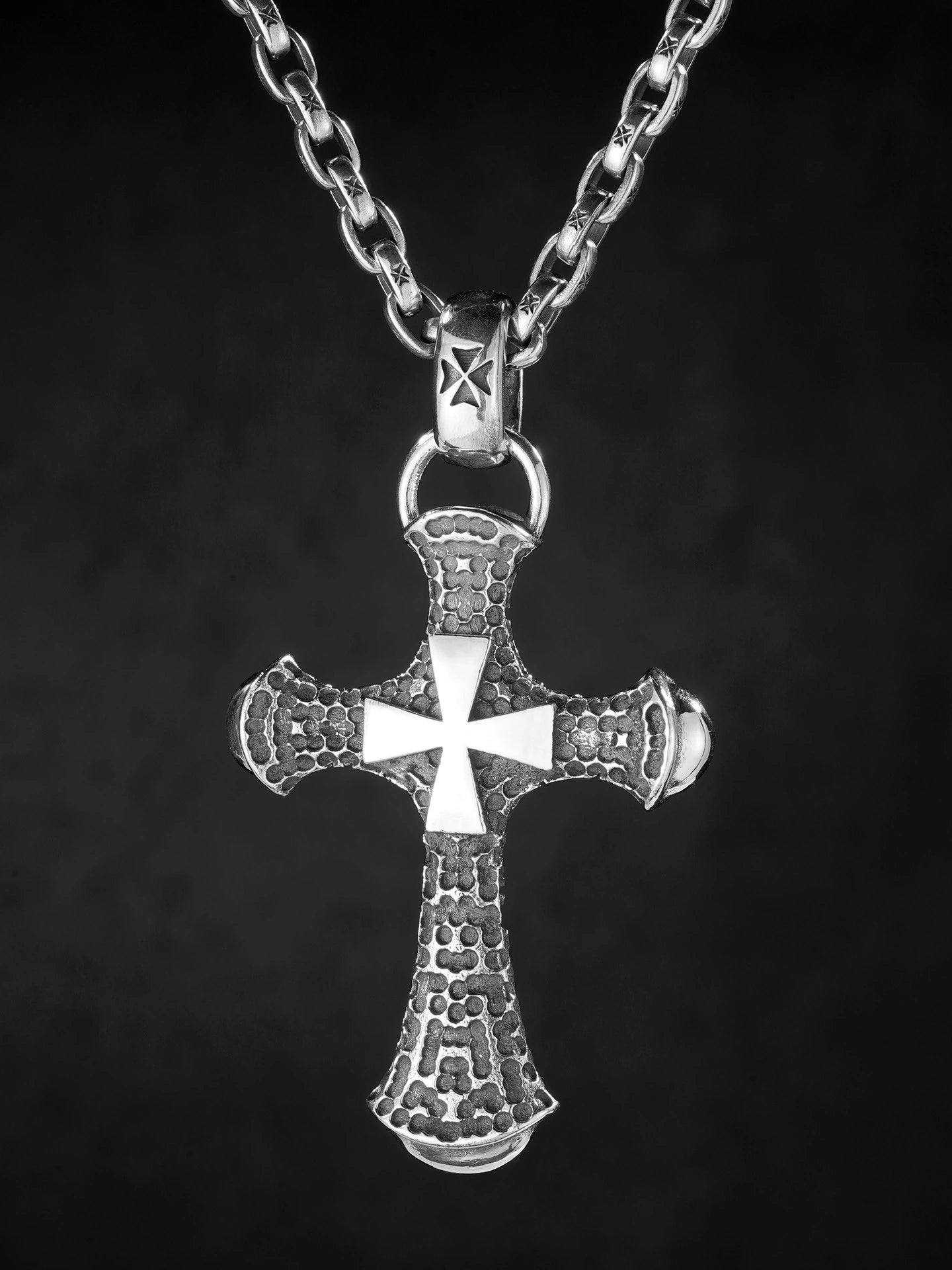 meteorite-texture double cross sterling silver biker pendant product view 3