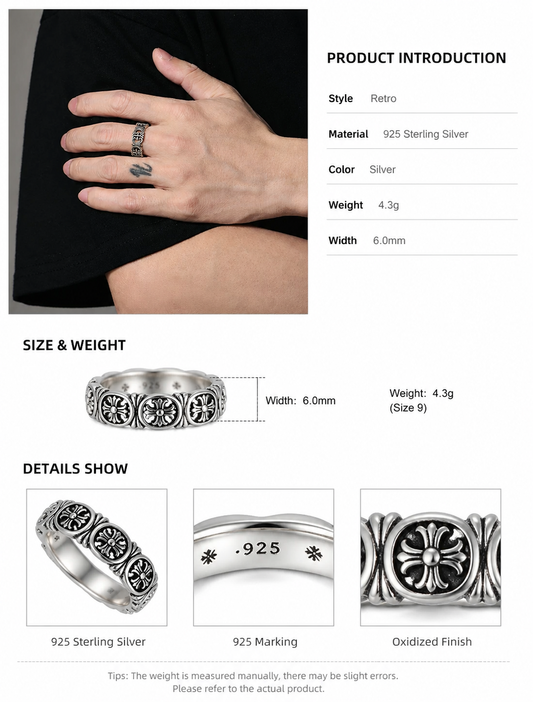 Minimal Cross Sterling Silver Ring - English product detail 10