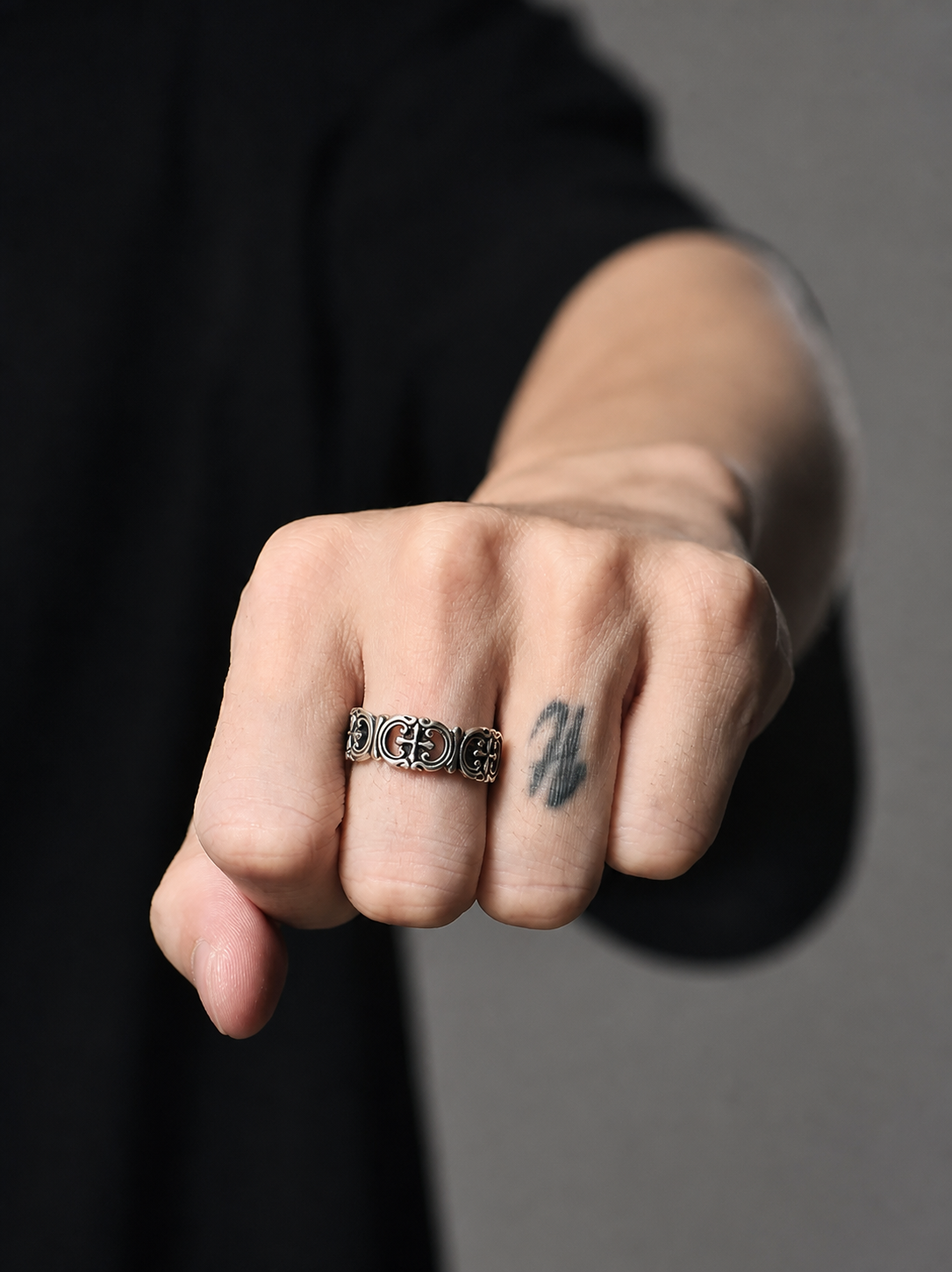 Minimal Cross Sterling Silver Ring - product view 2