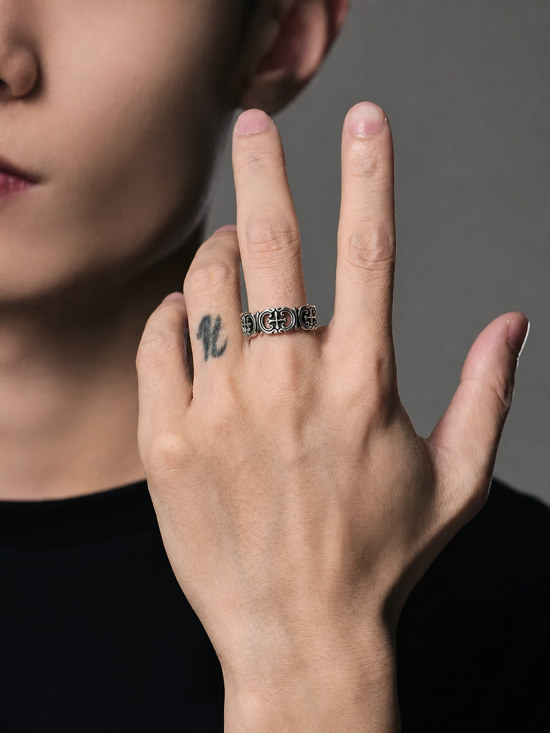 Minimal Cross Sterling Silver Ring - product view 4